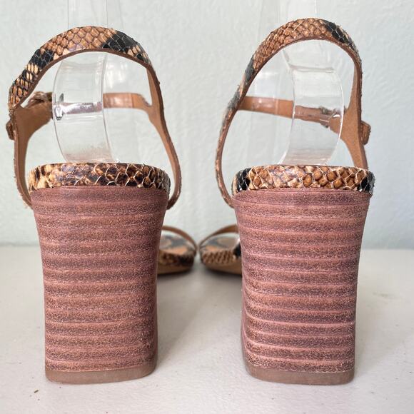 Madewell The Hollie Ankle Strap Sandal Snake Embossed Brown Leather Chunky Heel - Picture 5 of 13